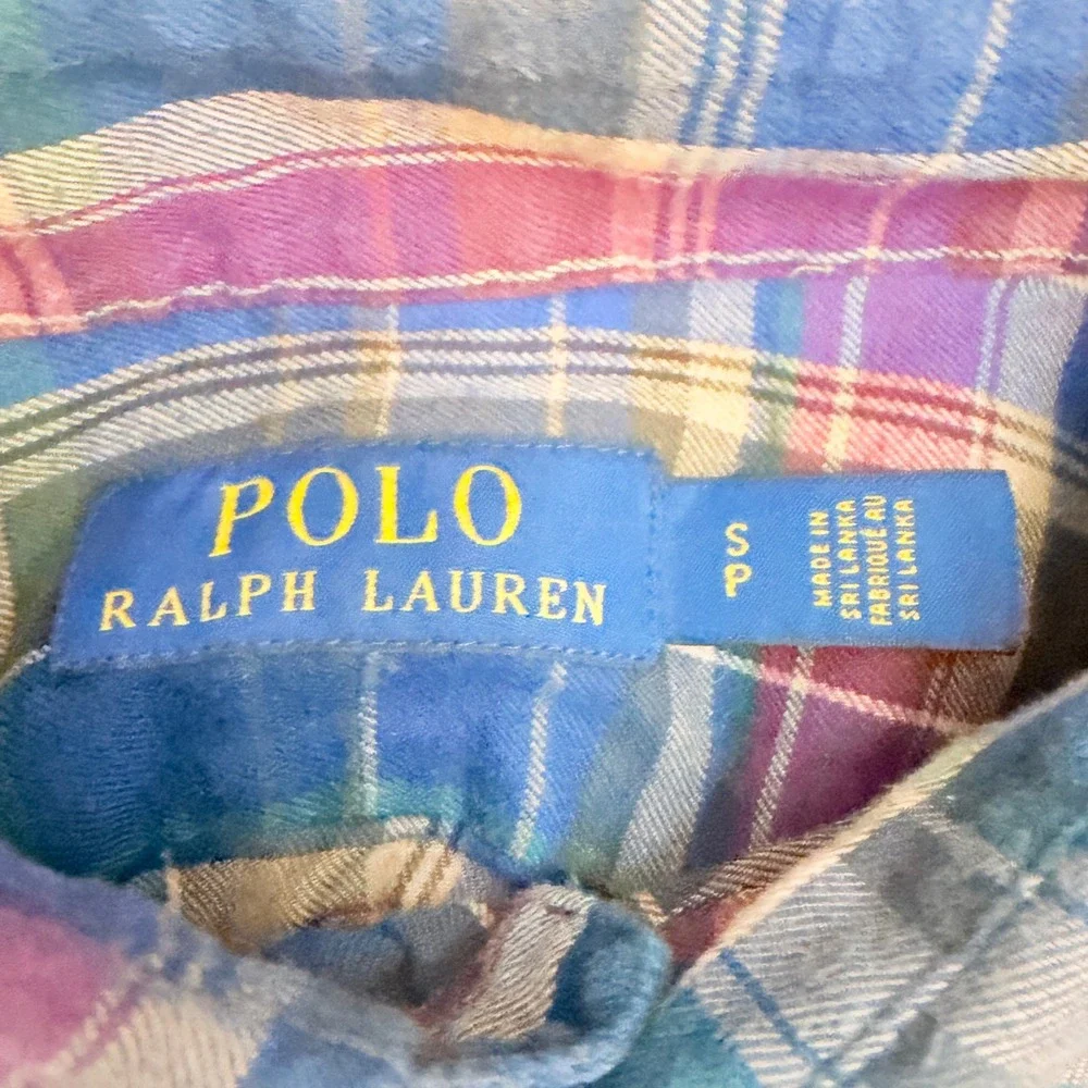 Polo Ralph Lauren Button Down Flannel Shirt Mens Small Blue Plaid Cotton Pony